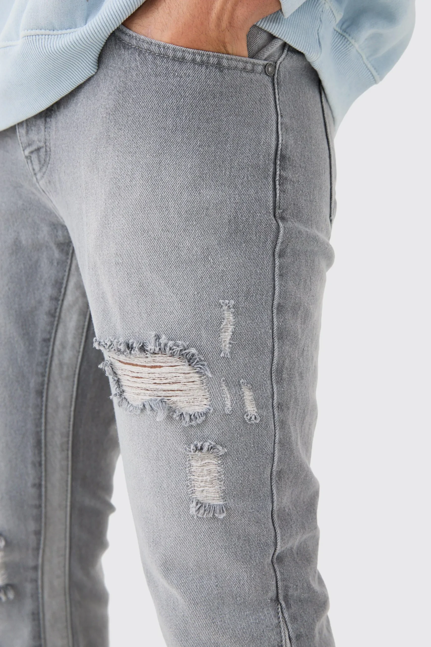 Slim Flare Distressed Gusset Panel Jeans | BoohooMAN UK
