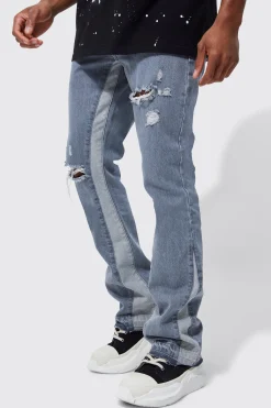 Slim Flare Distressed Panel Jeans | BoohooMAN UK