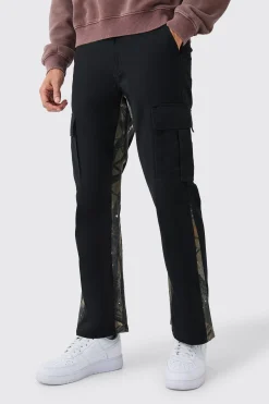 Slim Flare Forrest Camo Gusset Cargo Trouser | BoohooMAN UK