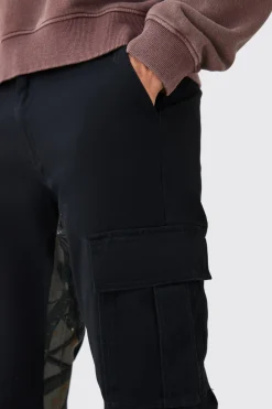 Slim Flare Forrest Camo Gusset Cargo Trouser | BoohooMAN UK