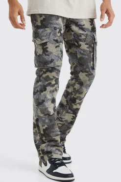 Slim Flare Gusset Camo Bandana Cargo Trouser | BoohooMAN UK