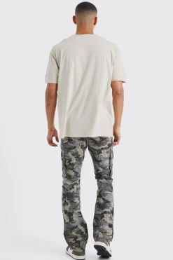 Slim Flare Gusset Camo Bandana Cargo Trouser | BoohooMAN UK