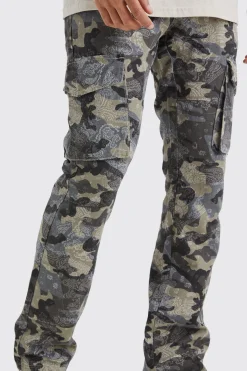 Slim Flare Gusset Camo Bandana Cargo Trouser | BoohooMAN UK