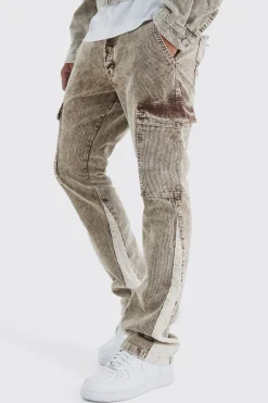 Slim Flare Gusset Corduroy Acid Wash Trouser | BoohooMAN UK