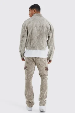 Slim Flare Gusset Corduroy Acid Wash Trouser | BoohooMAN UK