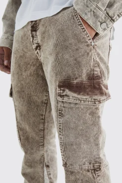 Slim Flare Gusset Corduroy Acid Wash Trouser | BoohooMAN UK
