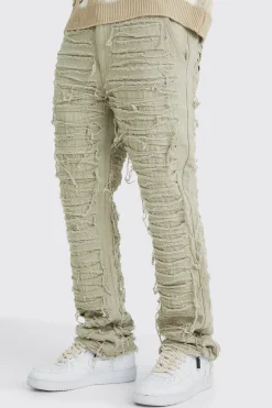 Slim Flare Heavily Distressed Trouser | BoohooMAN UK