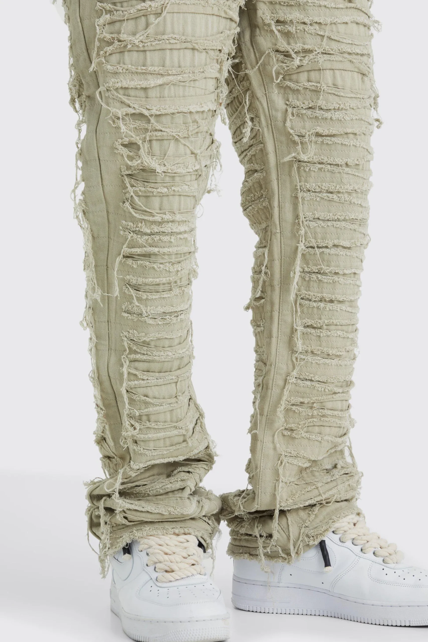 Slim Flare Heavily Distressed Trouser | BoohooMAN UK