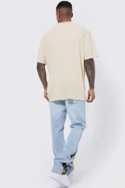 Slim Flare Jeans With Camo Panels | BoohooMAN UK