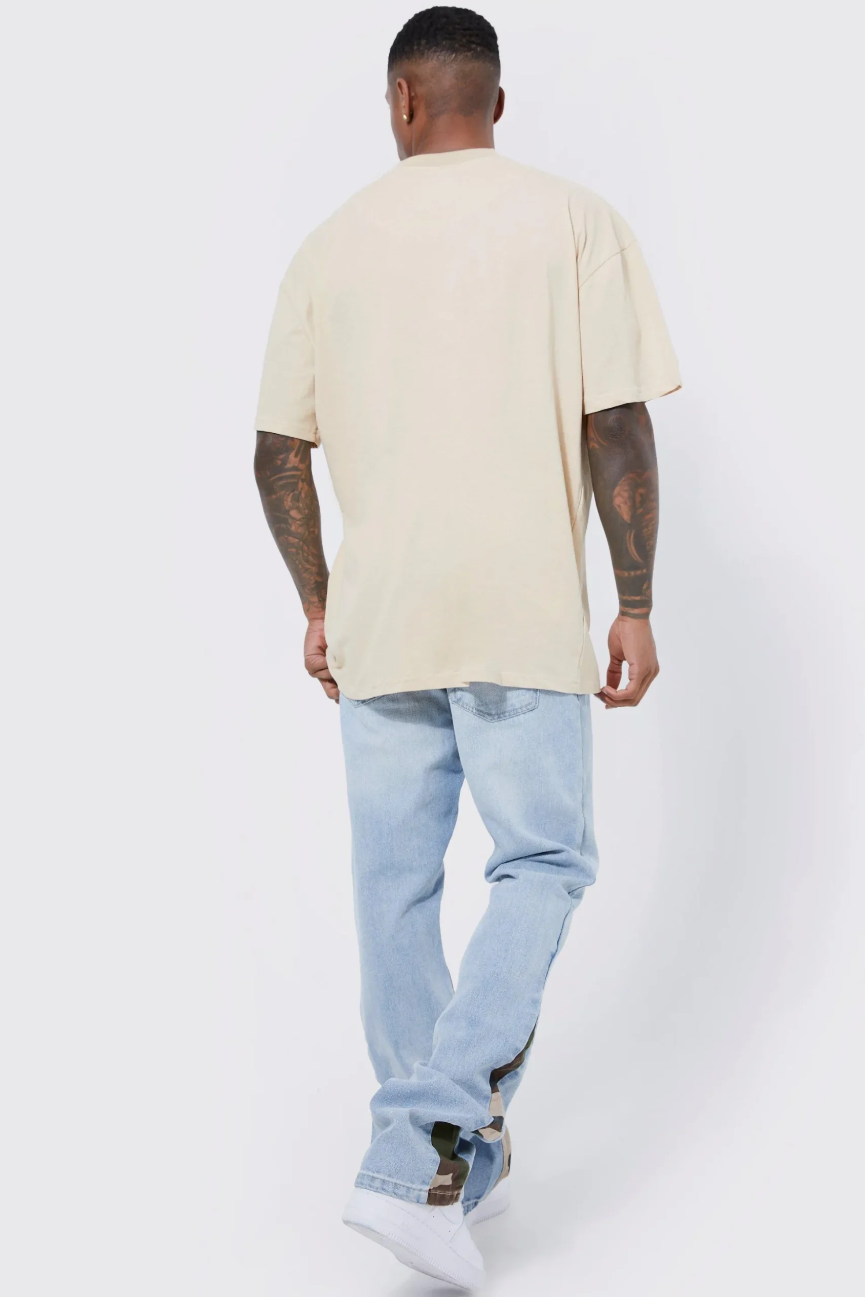 Slim Flare Jeans With Camo Panels | BoohooMAN UK