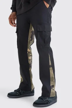 Slim Flare Pixel Camo Gusset Cargo Trouser | BoohooMAN UK