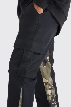Slim Flare Pixel Camo Gusset Cargo Trouser | BoohooMAN UK