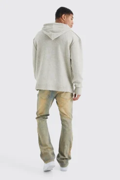 Slim Flare Rigid Multi Rip & Repair Jean | BoohooMAN UK