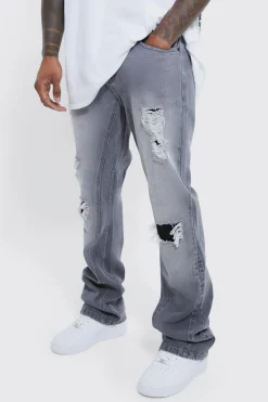 Slim Flare Rip And Repair Jeans | BoohooMAN UK