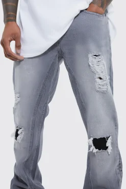 Slim Flare Rip And Repair Jeans | BoohooMAN UK