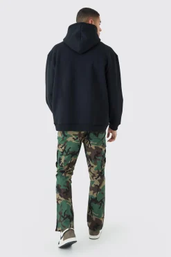 Slim Flare Ripstop Camo Cargo Trouser With Popper Hem | BoohooMAN UK