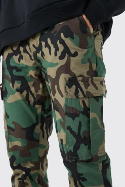 Slim Flare Ripstop Camo Cargo Trouser With Popper Hem | BoohooMAN UK