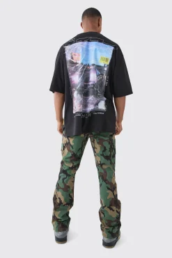 Slim Flare Ripstop Camo Cargo Trouser With Zip Gusset | BoohooMAN UK