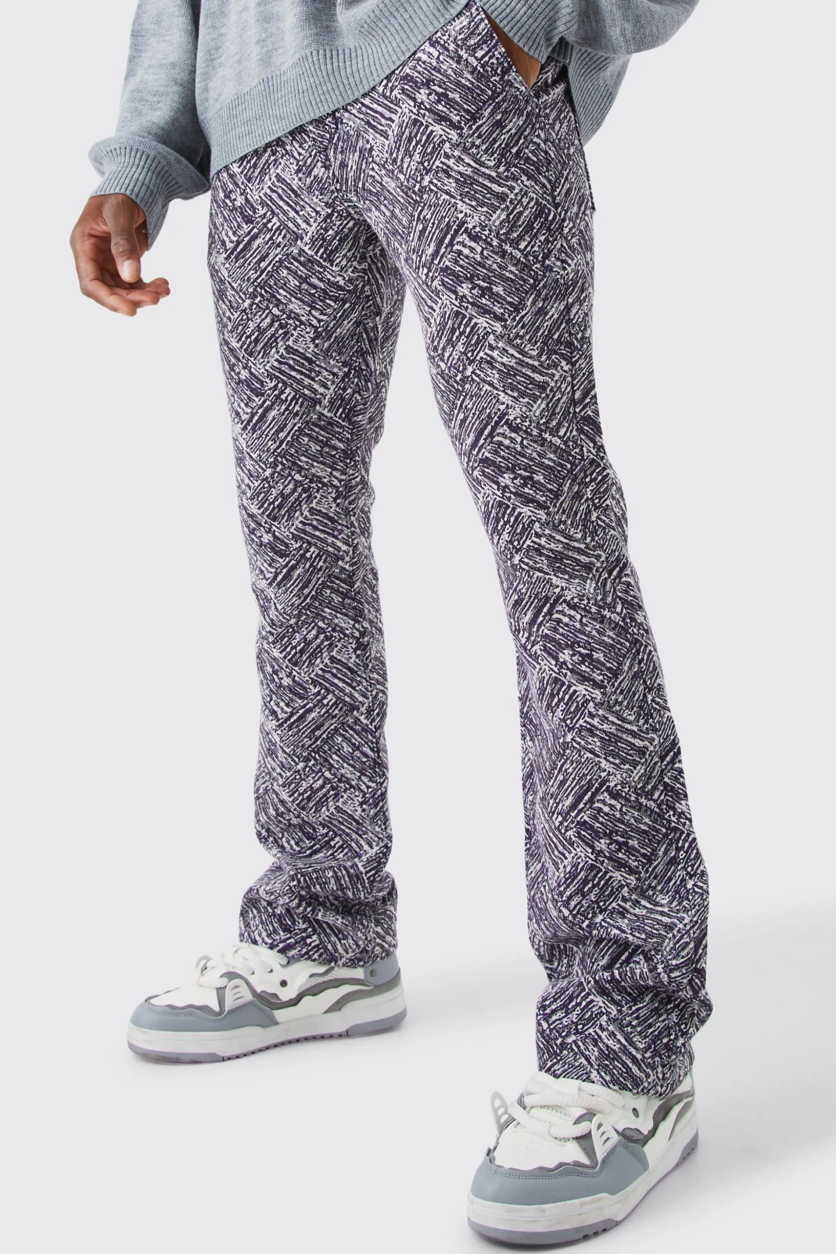 Slim Flare Tapestry Trouser | BoohooMAN UK