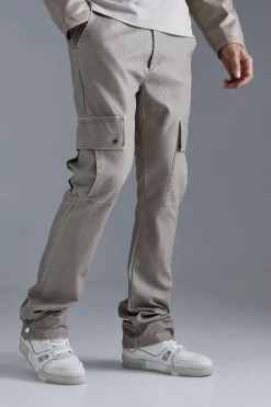 Slim Flare Washed Pu Cargo Popper Hem Trouser | BoohooMAN UK