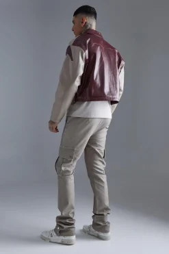 Slim Flare Washed Pu Cargo Popper Hem Trouser | BoohooMAN UK