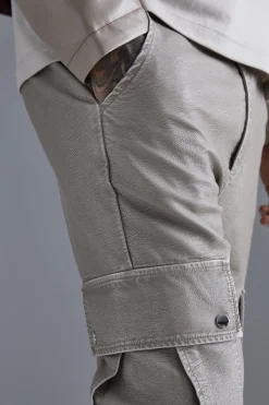 Slim Flare Washed Pu Cargo Popper Hem Trouser | BoohooMAN UK