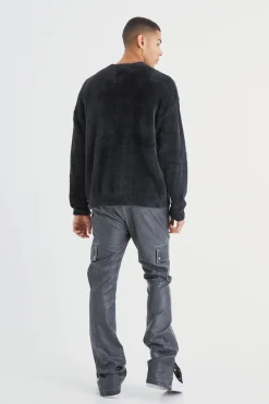 Slim Flare Washed Pu Cargo Popper Hem Trouser | BoohooMAN UK