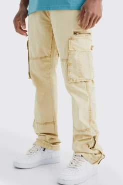 Slim Flare Zip Gusset Overdye Acid Wash Cargo Trouser | BoohooMAN UK