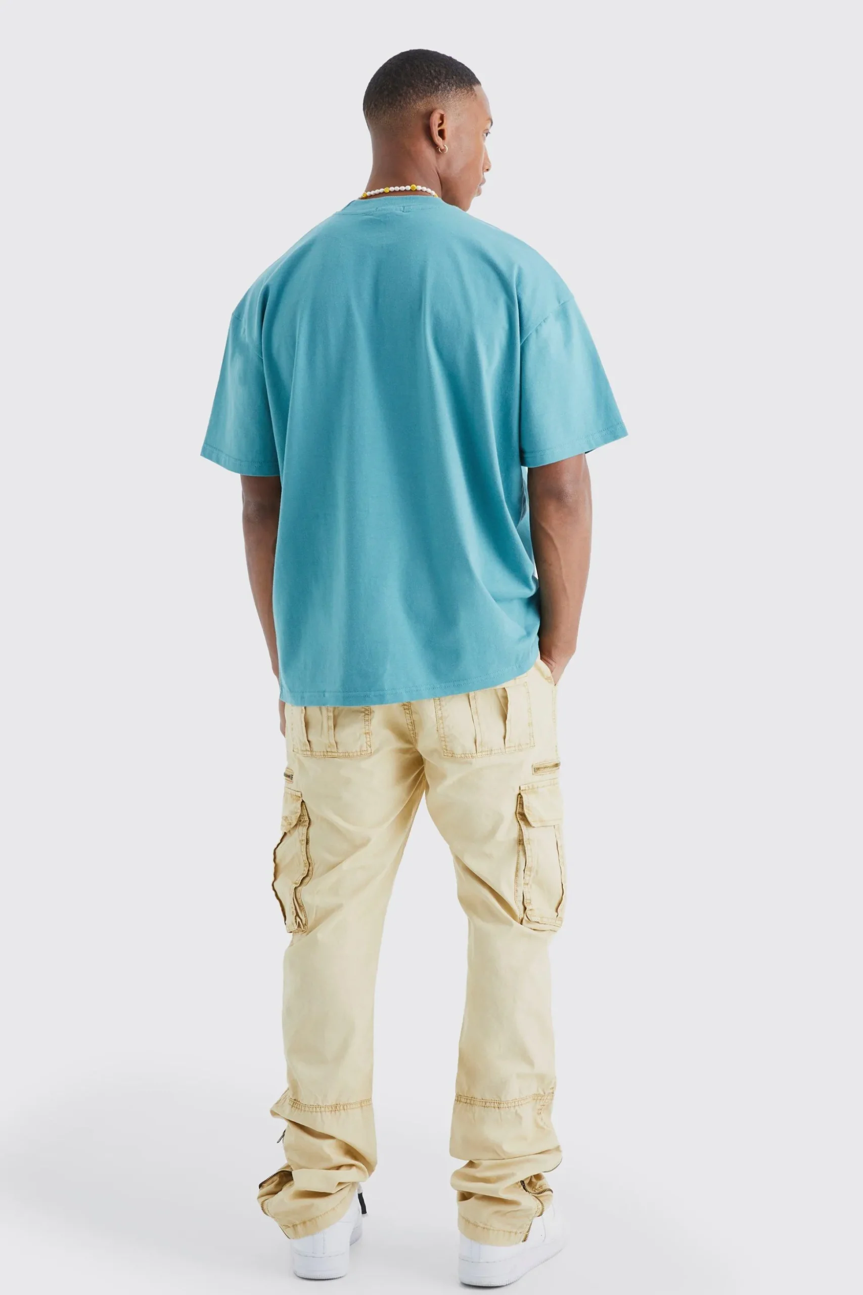 Slim Flare Zip Gusset Overdye Acid Wash Cargo Trouser | BoohooMAN UK