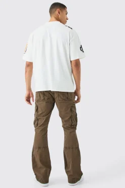 Slim Flare Zip Gusset Overdye Acid Wash Cargo Trouser | BoohooMAN UK