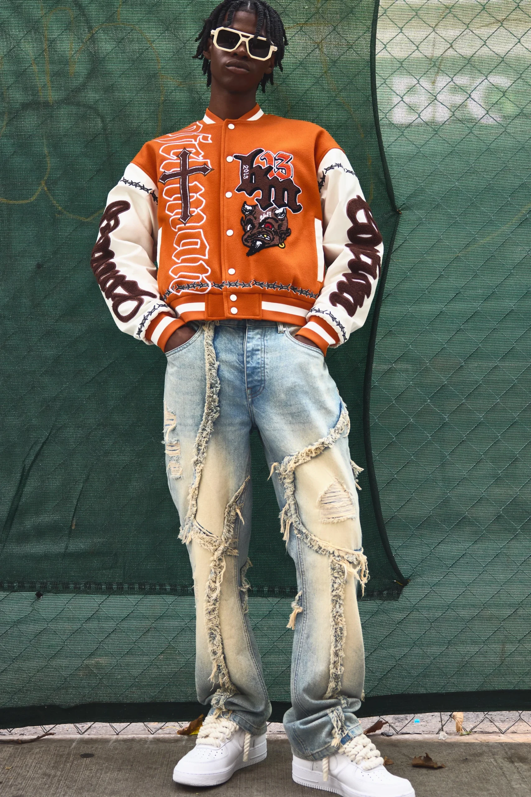 Slim Flared Patchwork Distressed Bleached Jeans | BoohooMAN UK