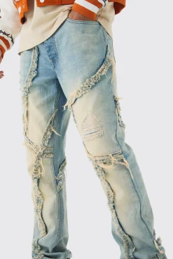 Slim Flared Patchwork Distressed Bleached Jeans | BoohooMAN UK