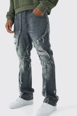 Slim Flared Patchwork Distressed Jeans | BoohooMAN UK