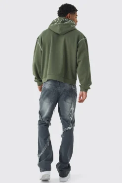 Slim Flared Patchwork Distressed Jeans | BoohooMAN UK