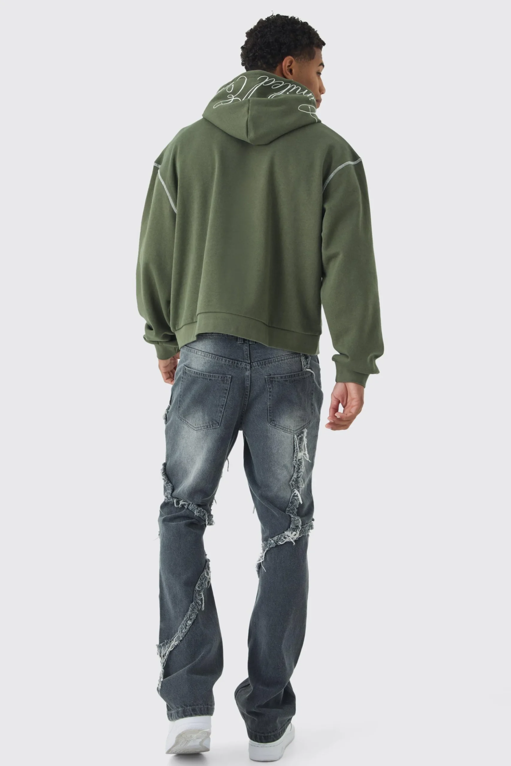 Slim Flared Patchwork Distressed Jeans | BoohooMAN UK