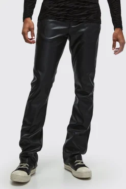 Slim Flared Pu Trousers | BoohooMAN UK