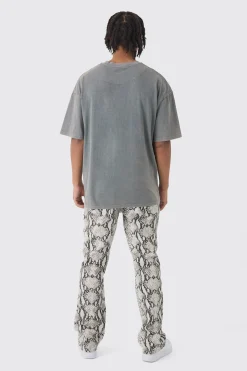 Slim Flared Snake Print Jeans | BoohooMAN UK