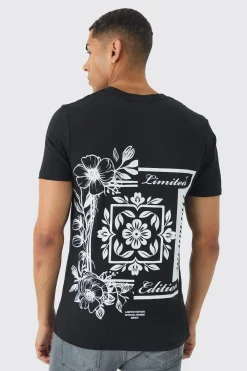 Slim Floral Back Print T-Shirt | BoohooMAN UK