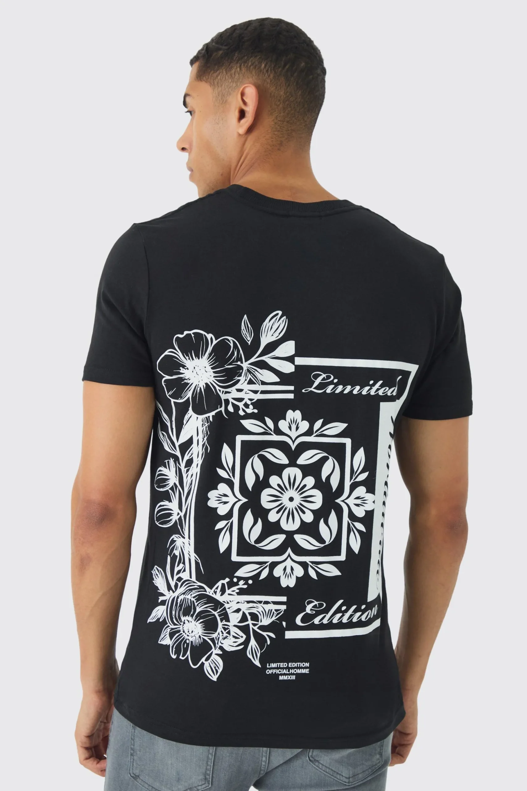 Slim Floral Back Print T-Shirt | BoohooMAN UK