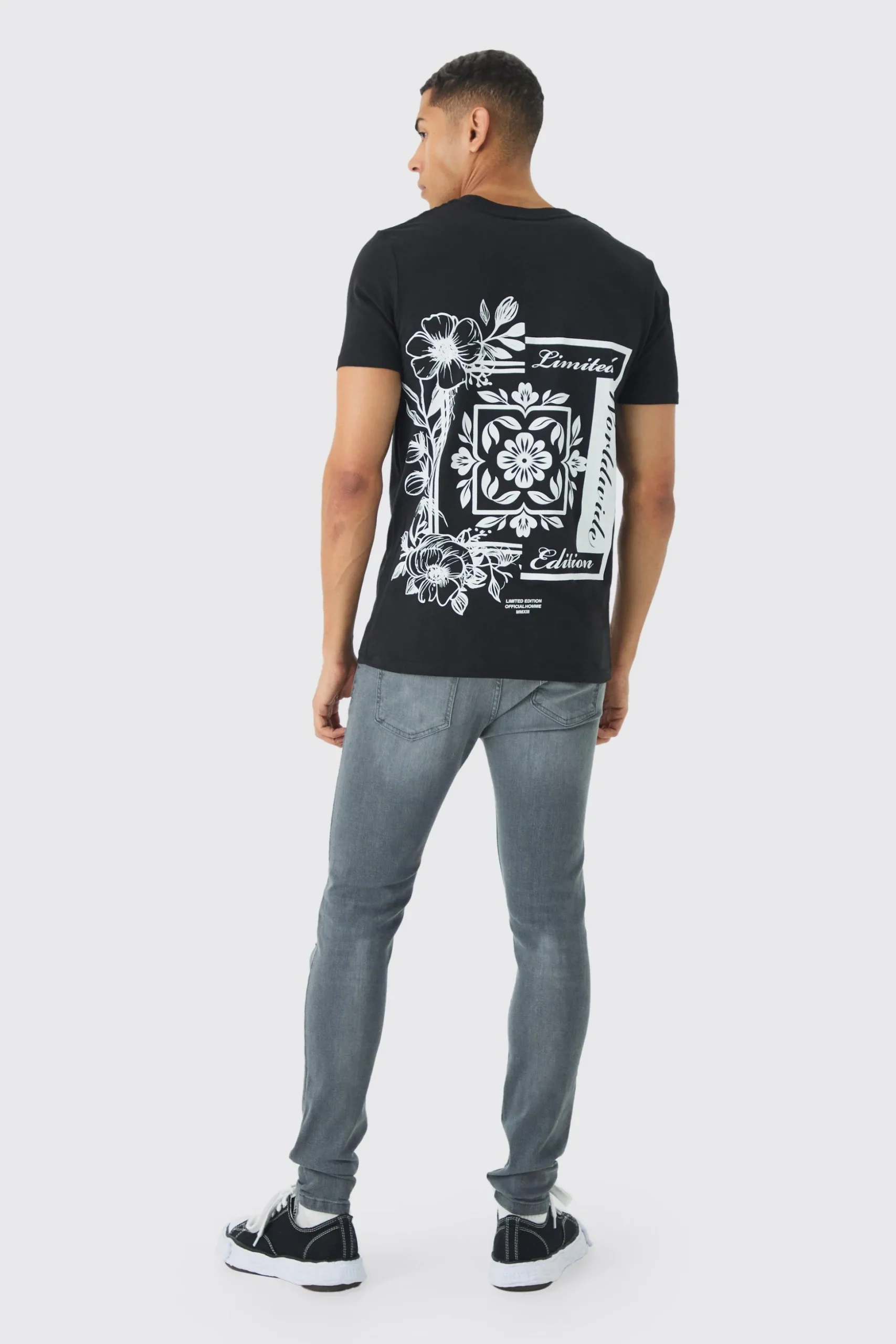 Slim Floral Back Print T-Shirt | BoohooMAN UK
