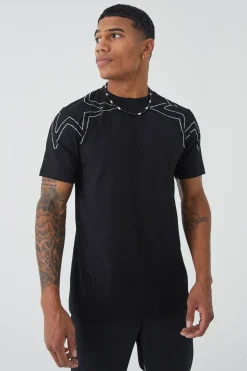 Slim Heavyweight Rhinestone Star T-shirt | BoohooMAN UK