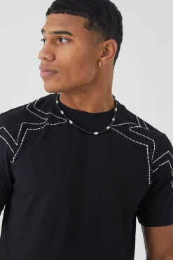 Slim Heavyweight Rhinestone Star T-shirt | BoohooMAN UK