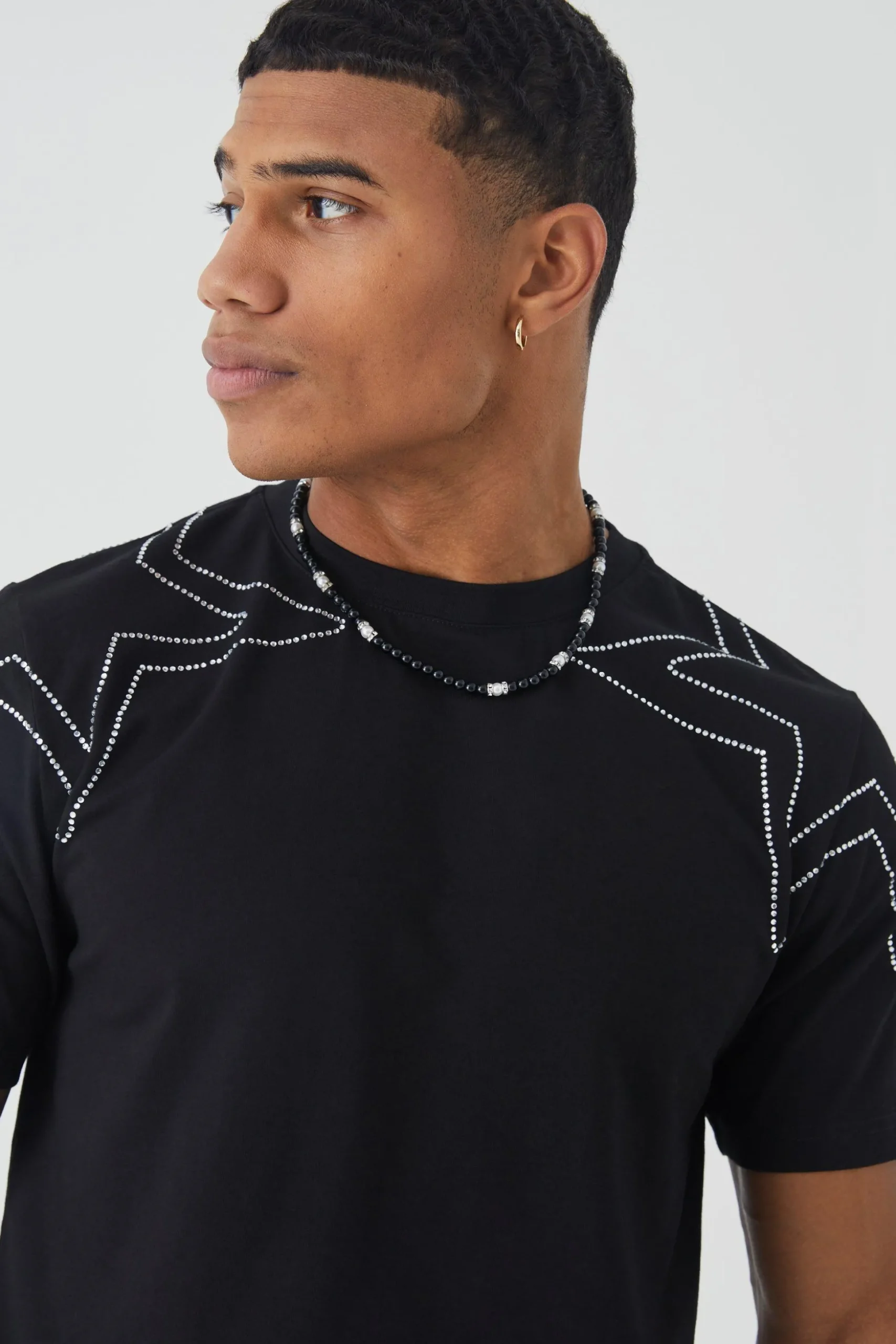 Slim Heavyweight Rhinestone Star T-shirt | BoohooMAN UK