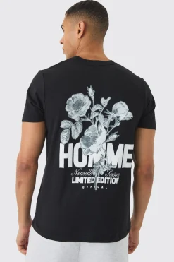 Slim Homme Floral Back Print T-Shirt | BoohooMAN UK