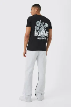 Slim Homme Floral Back Print T-Shirt | BoohooMAN UK