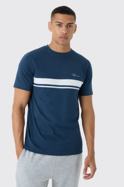 Slim Homme Script Colour Block T-shirt | BoohooMAN UK