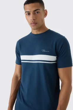 Slim Homme Script Colour Block T-shirt | BoohooMAN UK