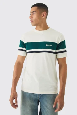 Slim Homme Script Colour Block T-shirt | BoohooMAN UK