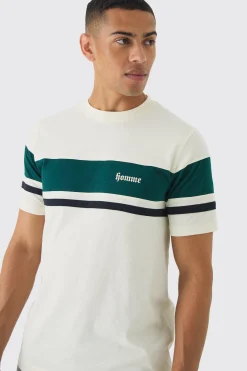 Slim Homme Script Colour Block T-shirt | BoohooMAN UK