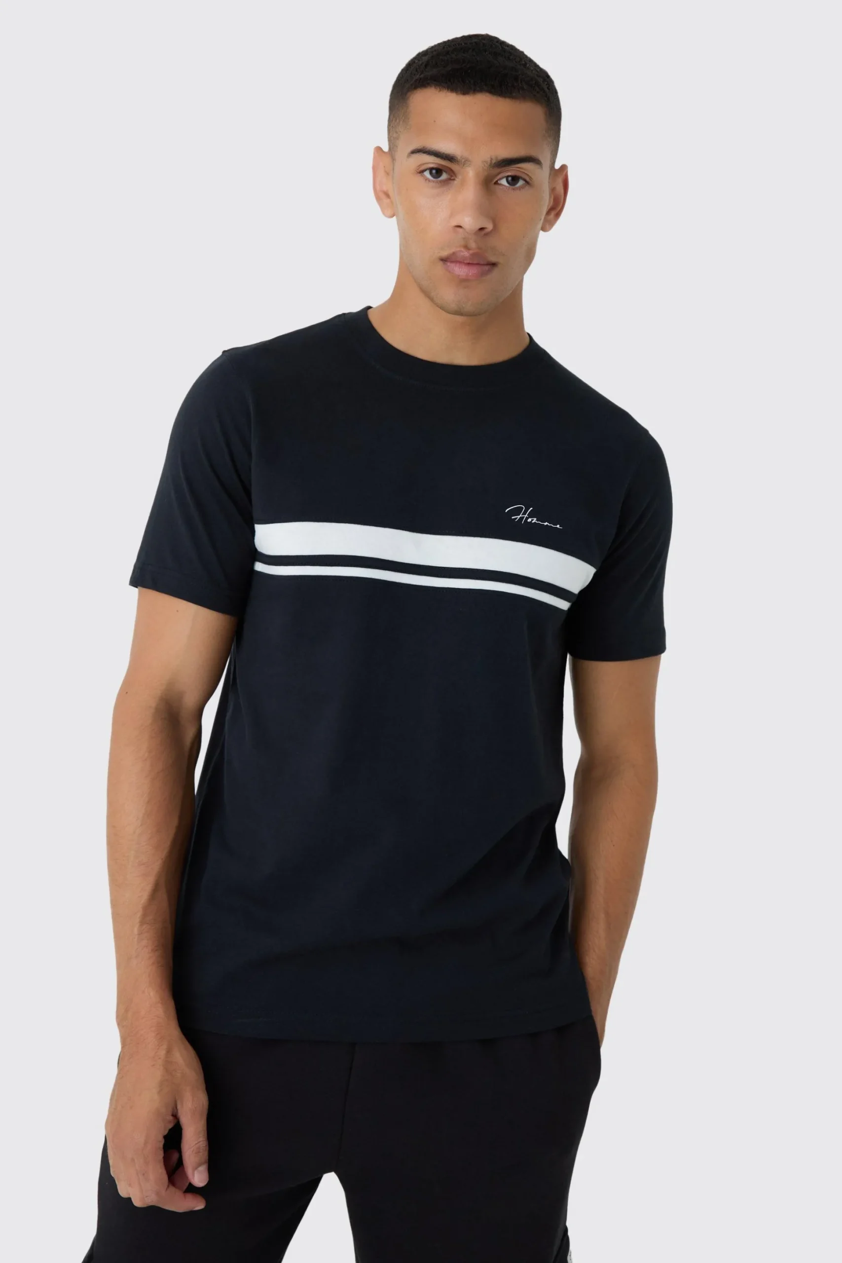 Slim Homme Script Colour Block T-shirt | BoohooMAN UK